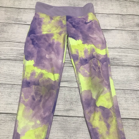 Nike Other - Nike Dri Fit Purple Yellow Marble Tie Dye Leggings